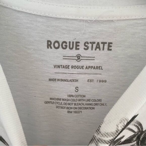 Rogue State Men’s Short Sleeve Crew Neck Cotton White Skull Printed Basic Tee S - Picture 2 of 3
